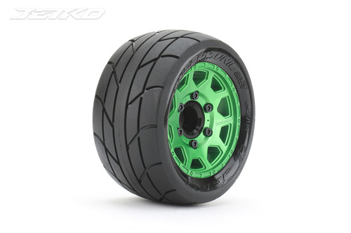 Jetko 1/10 ST 2.8 EX-Super Sonic Tires Mounted on Green Claw Rims, Medium Soft, Glued, 14mm, for Arrma