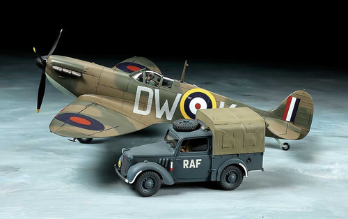 Tamiya 25211 1/48 Supermarine Spitfire Mk.I & Light Utility Car 10HP Model Kit