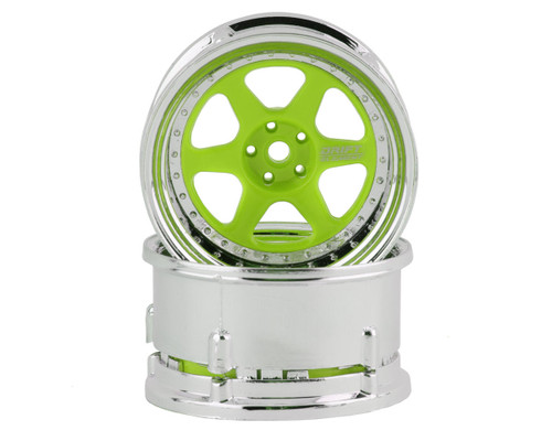 DS Racing Drift Element 6 Spoke Drift Wheel (Green Face/Chrome Lip/Chrome Rivet) (Adjustable Offset) w/12mm Hex