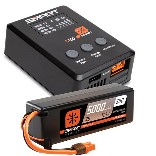 Spektrum Smart Powerstage Surface Bundle: 5000mAh 3S 50C LiPo Battery (IC3) / 100W S100 Charger