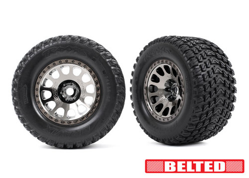 Traxxas 7862X Tires & wheels, assembled, glued (XRT Race black chrome wheels, Gravix belted tires, dual profile (4.3" outer, 5.7" inner) foam inserts) (left & right)