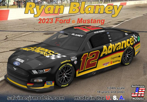 Salvinos Jr PF2023RBA- Ryan Blaney 2023 Ford Mustang Advance Auto 1/24 Scale Model Car Kit
