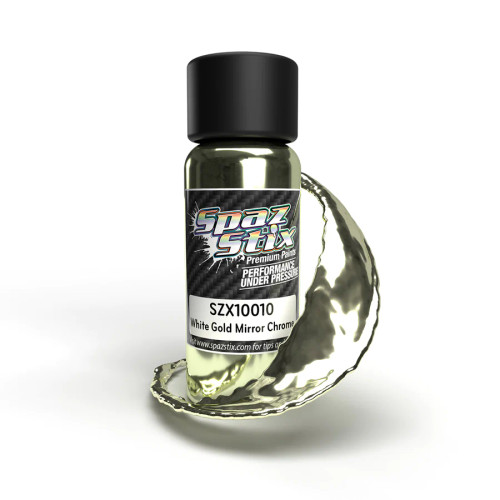 Spaz Stix White Gold Mirror Chrome Airbrush Ready Paint, 2oz Bottle