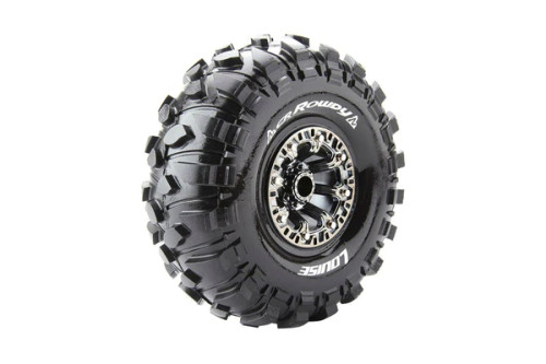 CR-Rowdy 1/10 2.2 Crawler Tires, 12mm Hex, Super Soft, Mounted on Black Chrome Rim, Front/Rear (2)