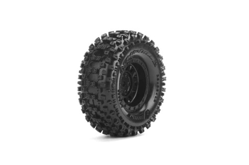 Louise R/C CR-Uphill 1/18, 1/24 1.0 Crawler Tires, 7mm Hex, Super Soft, Mounted on Black Rim, Front/Rear (2)