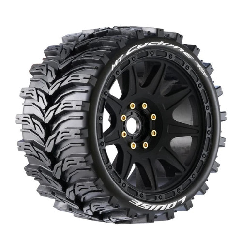 MT-Cyclone Speed 1/8 Monster Truck Tires, 0 & 1/2 Offset, 17mm Removable Hex on Black Rim, Soft(2)