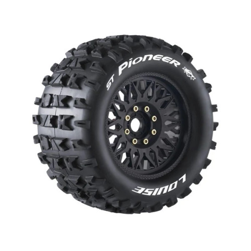 Louise RC MFT ST-Pioneer Sport 1/8 Stadium Truck Tires, 0" & 1/2" Offset, 17mm Removable Hex, on Black Rim (2)