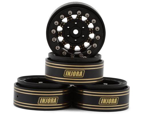  Injora 1.3" D-Slot Super Heavy Brass Micro Rock Crawler Beadlock Wheels (81g ea) (Black) (4)