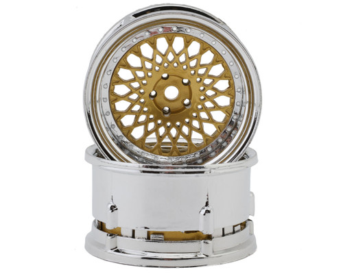  DS Racing DSC-DE-317 Element Mesh 1/10 Drift Wheels (Gold w/Chrome Lip) (2) (Adjustable Offset) w/12mm Hex
