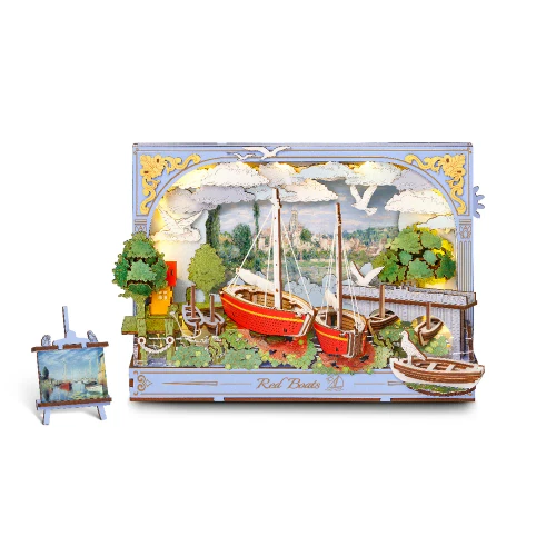  Rowood Red Boats Wall Art 3D Wooden Puzzle TH004