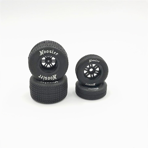 1RC Racing Front/Rear Soft Hoosier Tires and Black Wheels, 1/18