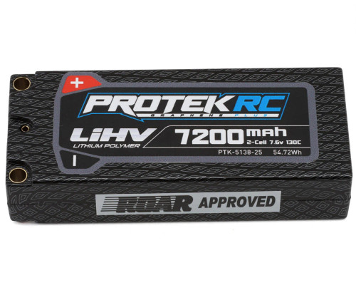 ProTek RC 2S 130C Low IR Si-Graphene+ HV Mid-Sized LiPo Battery (7.6V/7200mAh) w/5mm Connectors (ROAR Approved) (113mm Length) (PTK-5138-25)
