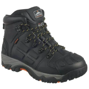Black Steelite waterproof insulated steel toe work boot, angled view