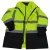 Lime and black Class 3 cooler parka with reflective stripes, front open