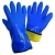 Blue insulated PVC work gloves with long cuffs, pair view