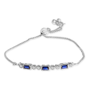 .925 Sterling Silver Created Blue Sapphire and White Sapphire Bolo Bracelet N162-023861BV21 .925 Sterling Silver Created Blue Sapphire and White Sapphire Bolo Bracelet N162-023861BV21