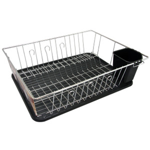 Megachef 16 Inch Chrome Plated and Plastic Counter Top Drying Dish Rack in Black D970-DR-180