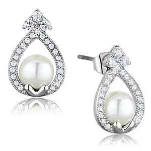3W665 - Rhodium Brass Earrings with Synthetic Pearl in White A874-3W665 3W665 - Rhodium Brass Earrings with Synthetic Pearl in White A874-3W665