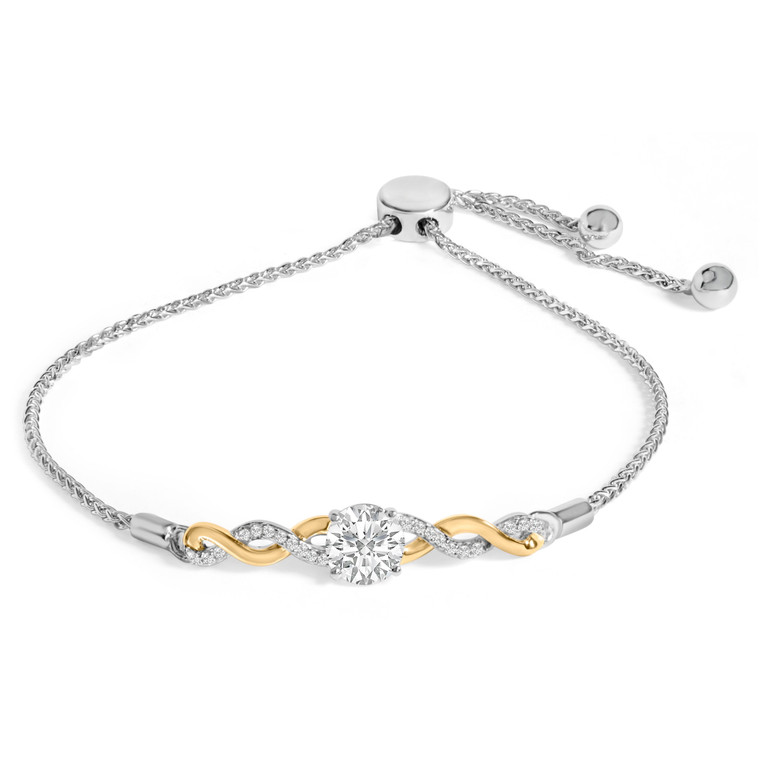 10K Yellow Gold Plated .925 Sterling Silver Created White Sapphire Twist Bolo Bracelet N162-023860BV21