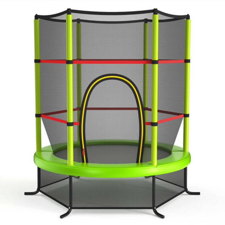 55 Inch Kids Recreational Trampoline Bouncing Jumping Mat with Enclosure Net-Green - Color: Green D681-TW10052GN