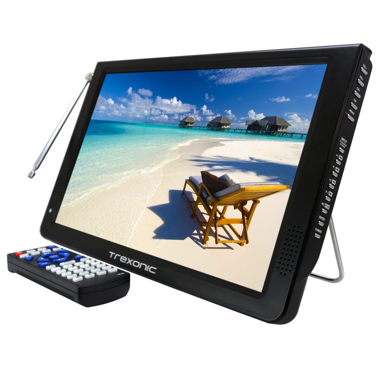Trexonic Ultra Lightweight Rechargeable Widescreen 12" LED Portable TV with HDMI, SD, MMC, USB, VGA D970-TR-D12