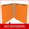 Orange letter size end tab classification folder with 2" gray tyvek expansion and 2" bonded fasteners on inside front and inside back. 18 pt. paper stock. Packaged 25/125.