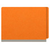 Orange letter size end tab classification folder with 2" gray tyvek expansion and 2" bonded fasteners on inside front and inside back. 18 pt. paper stock. Packaged 25/125.