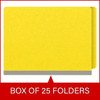 Yellow letter size end tab classification folder with 2" gray tyvek expansion and 2" bonded fasteners on inside front and inside back. 18 pt. paper stock. Packaged 25/125.