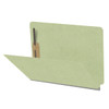 Peridot green letter size end tab classification folder with 2" dark green tyvek expansion and 2" bonded fasteners on inside front and inside back. 25 pt type 3 pressboard stock. Packaged 25/125.