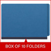 Royal blue letter size end tab classification folder with 2" dark blue tyvek expansion and 2" bonded fasteners on inside front and inside back. 25 pt type 3 pressboard stock. Packaged 25/125