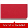 Red legal size end tab classification folder with 2" gray tyvek expansion. 18 pt. paper stock. Packaged 25/125.