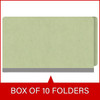 Peridot green legal size end tab classification folder with 2" dark green tyvek expansion. 25 pt type 3 pressboard stock. Packaged 25/125.