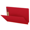 Deep red legal size end tab classification folder with 2" gray tyvek expansion and 2" bonded fasteners on inside front and inside back. 25 pt type 3 pressboard stock. Packaged 25/125