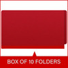 Deep red legal size end tab classification folder with 2" gray tyvek expansion and 2" bonded fasteners on inside front and inside back. 25 pt type 3 pressboard stock, 25/Box