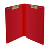 Deep red legal size end tab classification folder with 2" gray tyvek expansion and 2" bonded fasteners on inside front and inside back. 25 pt type 3 pressboard stock. Packaged 25/125