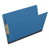 Royal blue legal size end tab classification folder with 2" dark blue tyvek expansion and 2" bonded fasteners on inside front and inside back. 25 pt type 3 pressboard stock. Packaged 25/125