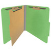 Green letter size top tab classification folder with 2" gray tyvek expansion, with 2" bonded fasteners on inside front and inside back and 1" duo fastener on divider. 18 pt. paper stock and 17 pt brown kraft dividers. Packaged 10/50.