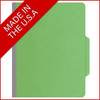 Green letter size top tab classification folder with 2" gray tyvek expansion, with 2" bonded fasteners on inside front and inside back and 1" duo fastener on divider. 18 pt. paper stock and 17 pt brown kraft dividers, 10/Box