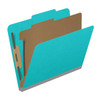 Light blue letter size top tab classification folder with 2" gray tyvek expansion, with 2" bonded fasteners on inside front and inside back and 1" duo fastener on divider. 18 pt. paper stock and 17 pt brown kraft dividers. Packaged 10/50.