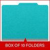 Light blue letter size top tab classification folder with 2" gray tyvek expansion, with 2" bonded fasteners on inside front and inside back and 1" duo fastener on divider. 18 pt. paper stock and 17 pt brown kraft dividers. Packaged 10/50.