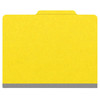 Yellow letter size top tab classification folder with 2" gray tyvek expansion, with 2" bonded fasteners on inside front and inside back and 1" duo fastener on divider. 18 pt. paper stock and 17 pt brown kraft dividers. Packaged 10/50.