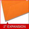 Orange legal size top tab classification folder with 2" gray tyvek expansion. 18 pt. paper stock. Packaged 25/125.