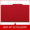 Deep red legal size top tab classification folder with 2" gray tyvek expansion and 2" bonded fasteners on inside front and inside back. 25 pt type 3 pressboard stock, 25/Box