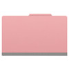 Pink legal size top tab classification folder with 2" gray tyvek expansion, with 2" bonded fasteners on inside front and inside back and 1" duo fastener on dividers. 18 pt. paper stock and 17 pt brown kraft dividers, 10/Box