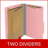 Pink legal size top tab classification folder with 2" gray tyvek expansion, with 2" bonded fasteners on inside front and inside back and 1" duo fastener on dividers. 18 pt. paper stock and 17 pt brown kraft dividers. Packaged 10/50.