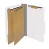White legal size top tab classification folder with 2" gray tyvek expansion, with 2" bonded fasteners on inside front and inside back and 1" duo fastener on dividers. 18 pt. paper stock and 17 pt brown kraft dividers. Packaged 10/50.