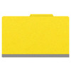 Yellow legal size top tab classification folder with 2" gray tyvek expansion, with 2" bonded fasteners on inside front and inside back and 1" duo fastener on dividers. 18 pt. paper stock and 17 pt brown kraft dividers. Packaged 10/50.