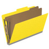 Yellow legal size top tab classification folder with 2" gray tyvek expansion, with 2" bonded fasteners on inside front and inside back and 1" duo fastener on dividers. 18 pt. paper stock and 17 pt brown kraft dividers, 10/Box