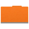 Orange legal size top tab classification folder with 3" gray tyvek expansion, with 2" bonded fasteners on inside front and inside back and 1" duo fastener on dividers. 18 pt. paper stock and 17 pt brown kraft dividers. Packaged 10/50.