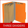 Orange legal size top tab classification folder with 3" gray tyvek expansion, with 2" bonded fasteners on inside front and inside back and 1" duo fastener on dividers. 18 pt. paper stock and 17 pt brown kraft dividers, 10/Box